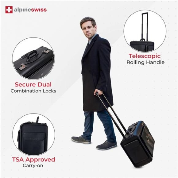 Rolling 17" Laptop Briefcase on Wheels Attache Lawyers Case Legal Size - Picture 3 of 7